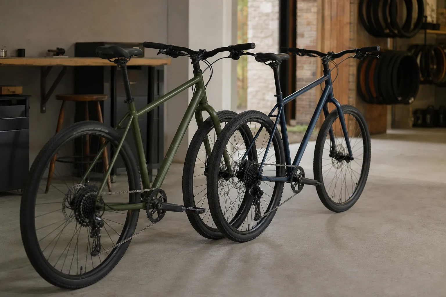 Two bikes both marked medium, and the four measurements that tell them apart